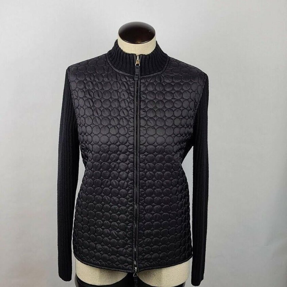 Laura Scott Black Zip-Up Quilted Sweater Jacket L